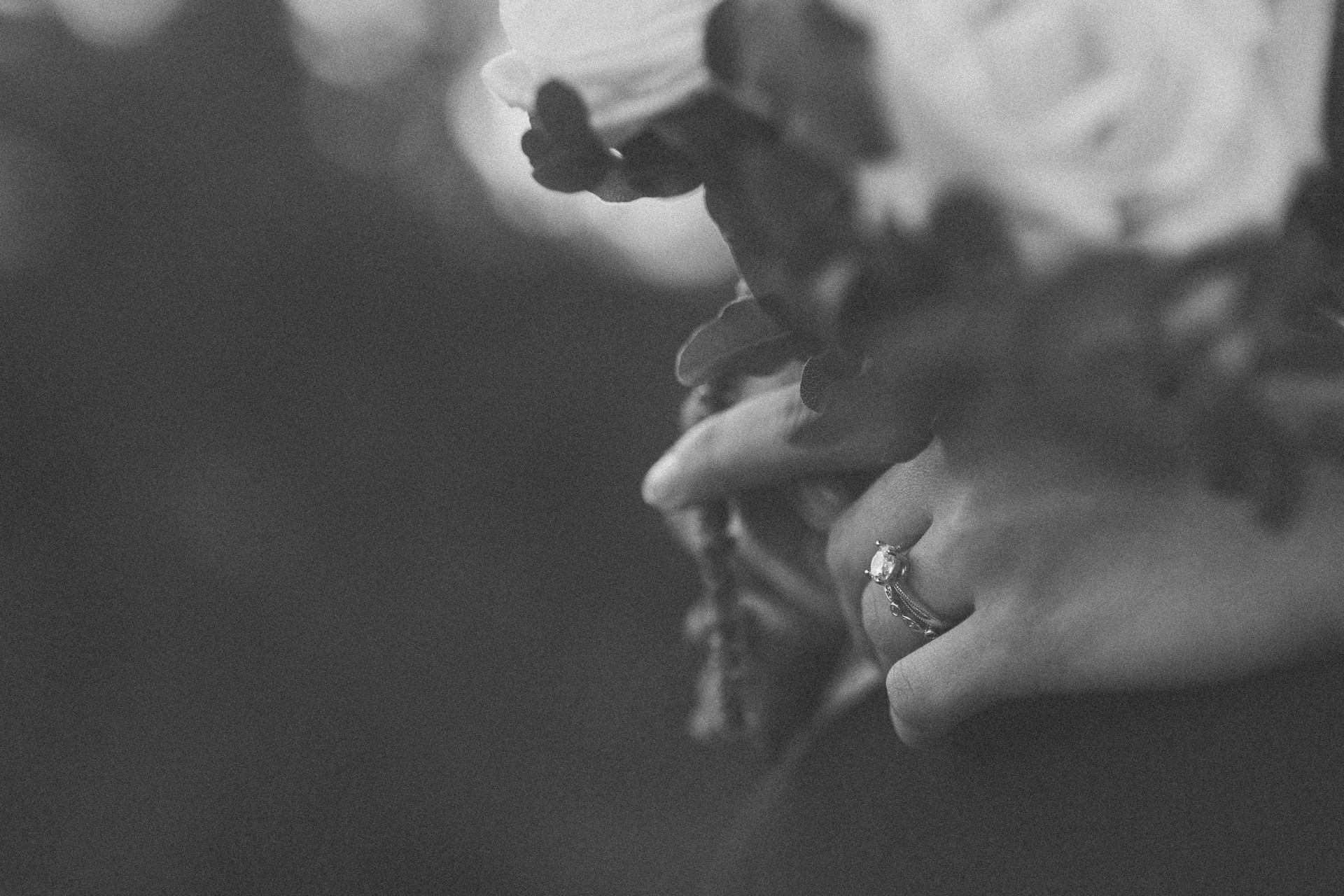 A hand on white roses, The ring, up close