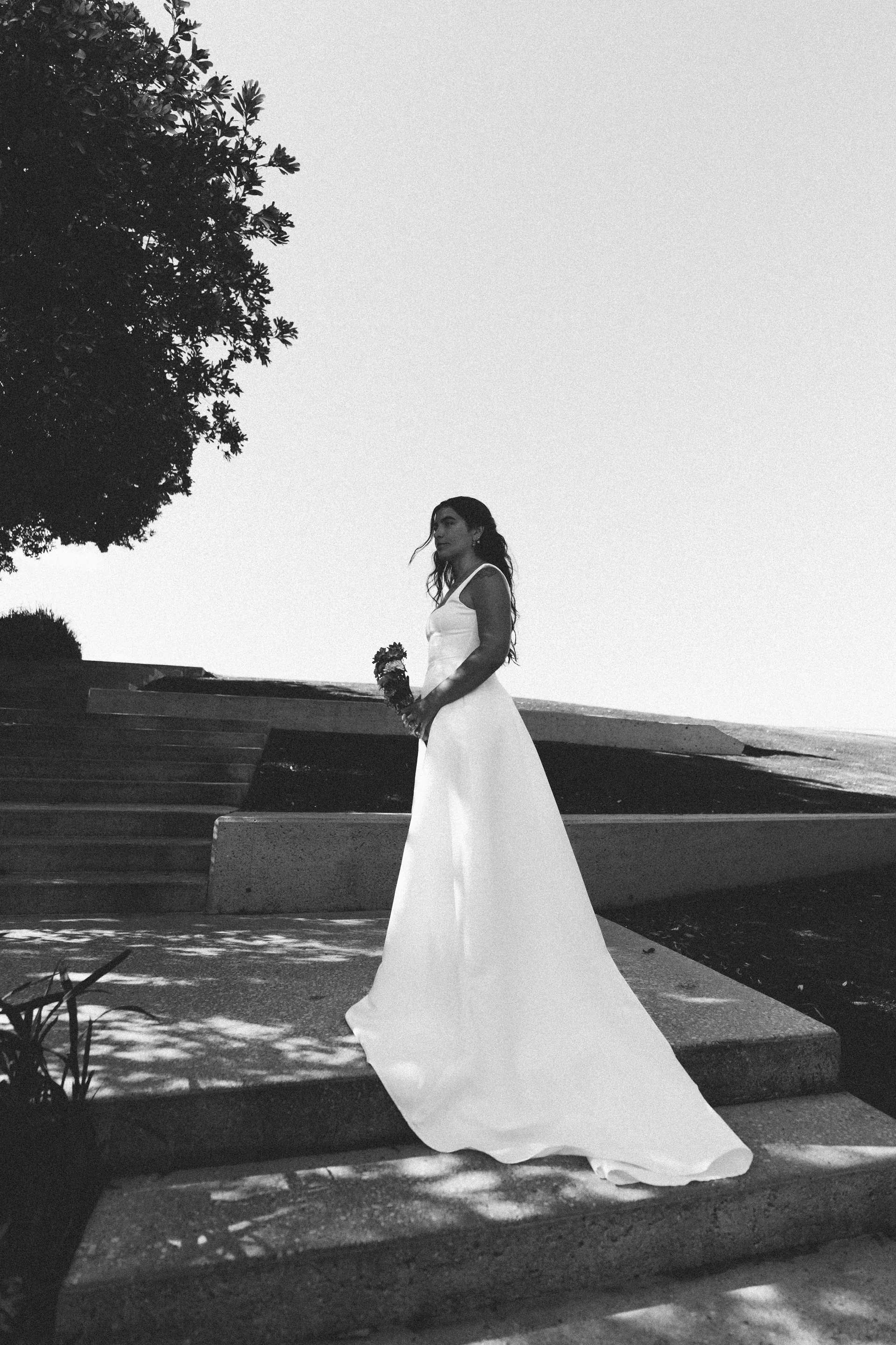 Lucia, on the steps, By the sea, black and white