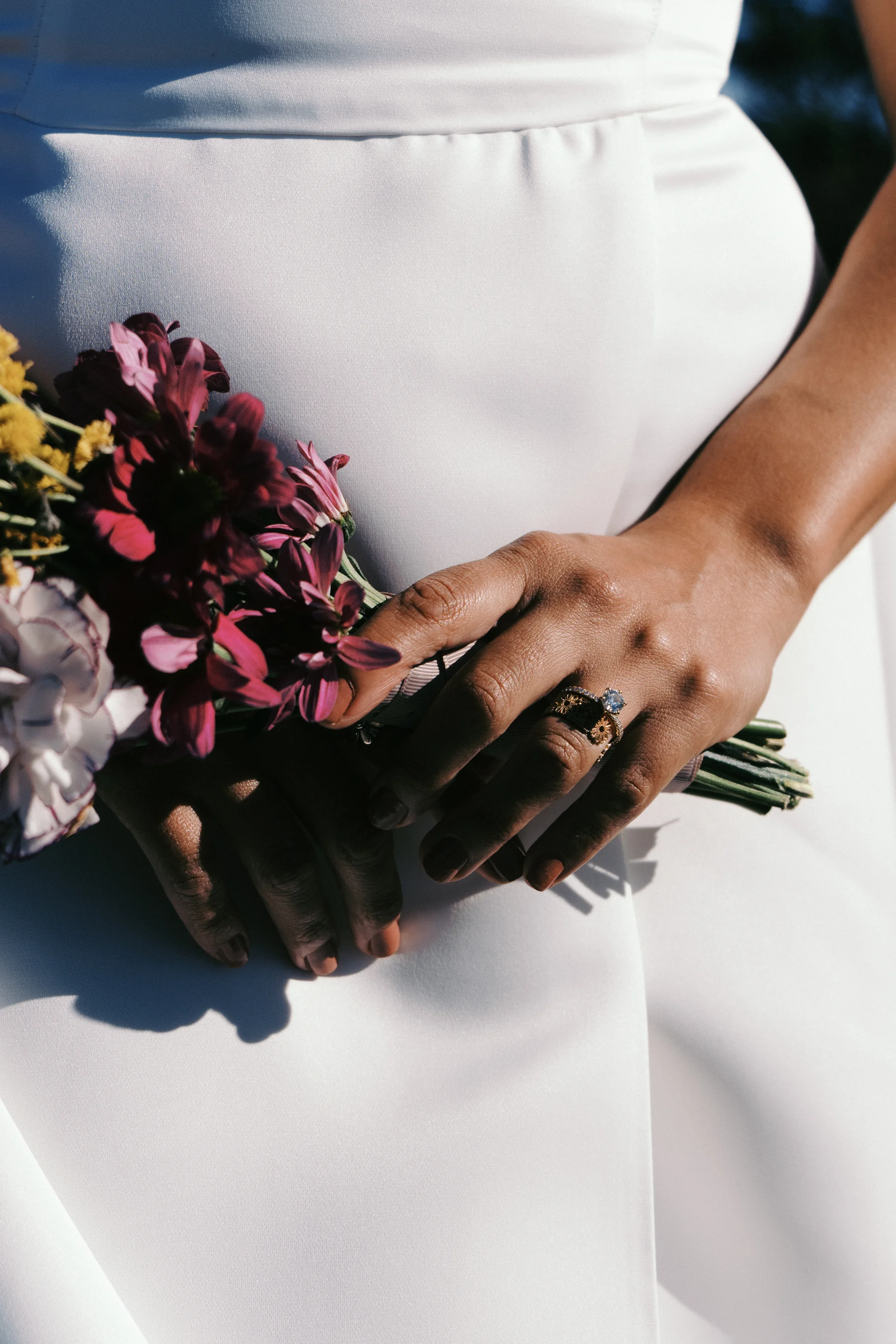 The bouquet, up close, Rings and wildflowers